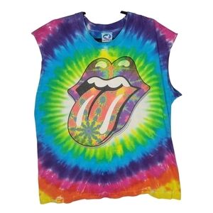 Vintage 90s The Rolling Stones Tie Dye Fractal Tongue T-Shirt Liquid Blue Sz XL